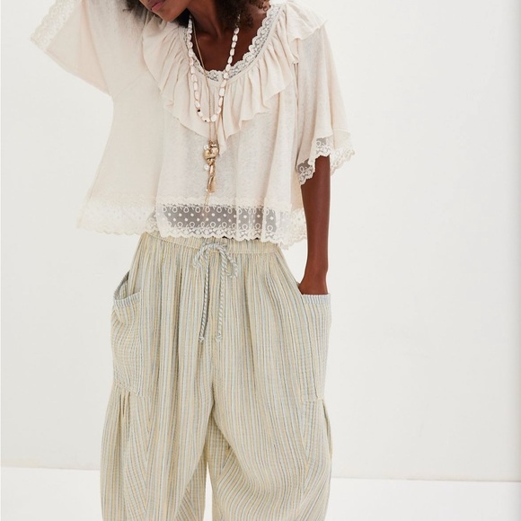 Free People Ivory Ruffle Lace Blouse - Picture 2 of 6